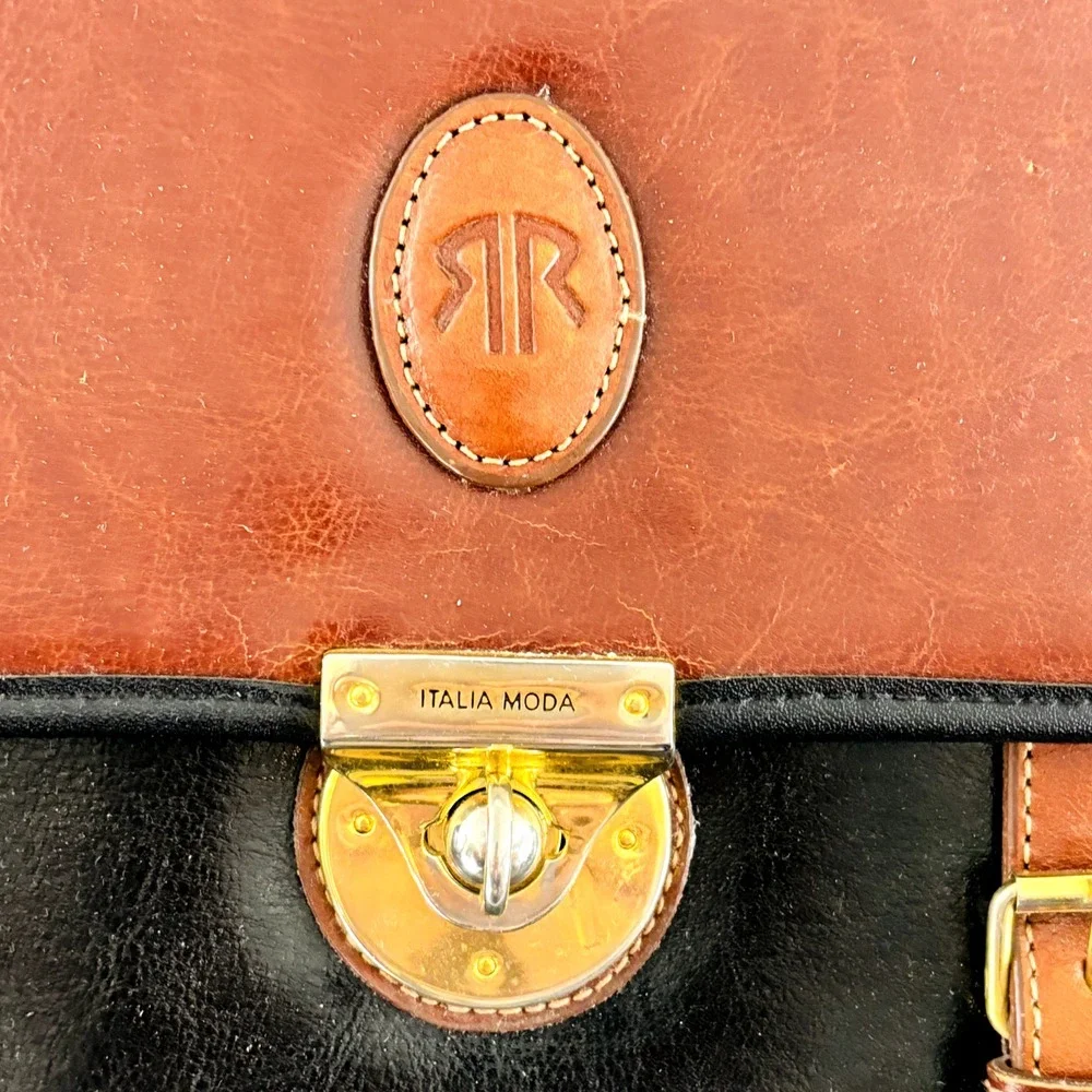 Vintage Rina‎ Rich Handbag Top Handle Purse Black Brown Leather Missing Strap